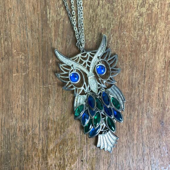 VTG 2000s Y2K oversized beaded owl statement pendant double chain necklace‎ - Picture 1 of 5